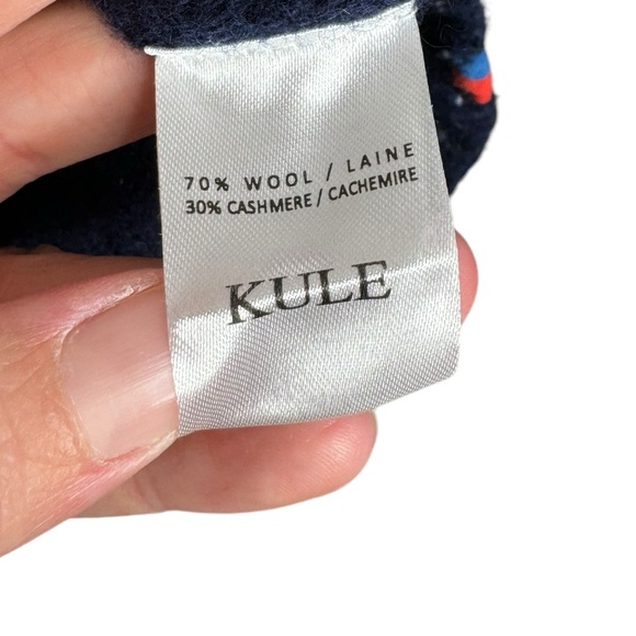 Kule | The Lucca Cashmere Wool Mock Neck Striped Sweater Cream/Navy M - Picture 5 of 9